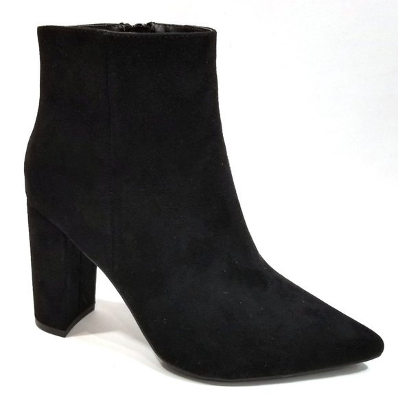 Black Chunky Heel Point Toe Booties Boots - Picture 2 of 3